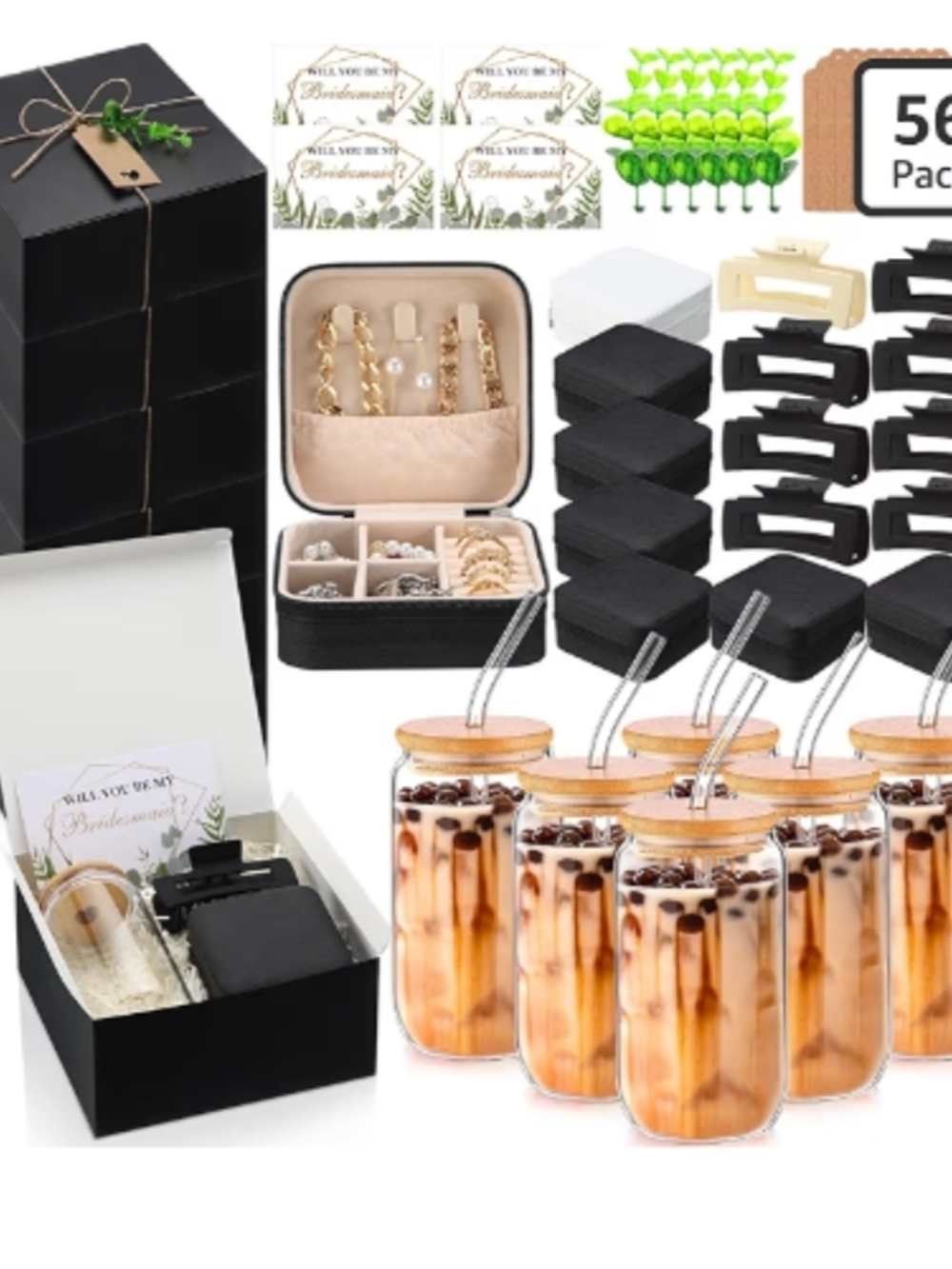 Black Jewelry Gift Box Set with Compact Travel Organizer